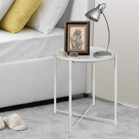 img 3 attached to 🪑 Tray Metal End Table: Foldable, Anti-Rust & Waterproof. Easy Assembly & Cleaning! Adjustable Coffee Table for Living Room Bedroom Home Storage