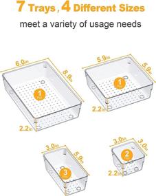 img 2 attached to SMARTAKE 7-Piece Drawer Organizers: Non-Slip Silicone Pads, 🗂️ Clear Trays for Makeup, Jewelry, Utensils in Dresser, Office, Kitchen