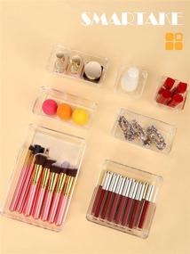 img 3 attached to SMARTAKE 7-Piece Drawer Organizers: Non-Slip Silicone Pads, 🗂️ Clear Trays for Makeup, Jewelry, Utensils in Dresser, Office, Kitchen