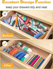 img 1 attached to SMARTAKE 7-Piece Drawer Organizers: Non-Slip Silicone Pads, 🗂️ Clear Trays for Makeup, Jewelry, Utensils in Dresser, Office, Kitchen