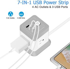 img 3 attached to ⚡️ FDTEK Power Strip with USB, Flat Plug Extension Cord - 4 Outlets, 3 USB Ports, 5 FT Power Cord Desktop Charging Station, Overload Protection - Compact, Portable for Travel, Home, Office, Cruise Ship