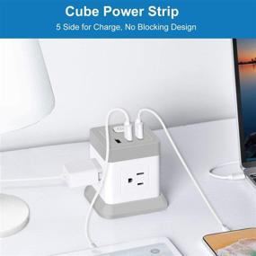 img 2 attached to ⚡️ FDTEK Power Strip with USB, Flat Plug Extension Cord - 4 Outlets, 3 USB Ports, 5 FT Power Cord Desktop Charging Station, Overload Protection - Compact, Portable for Travel, Home, Office, Cruise Ship