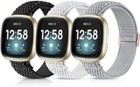 img 4 attached to 📿 Резиновые браслеты Maledan для Fitbit Sense & Versa 3 - Настраиваемые спортивные упругие браслеты-скручивалки, набор из 3-х штук черного, белого и серого цветов