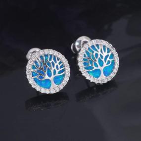 img 3 attached to Exquisite Opal Stud Earrings: Elegant 18K Gold-Plated Jewelry for Women - Flower/Leaf/Tree of Life/Moon Star Universe Design; Perfect Anniversary, Christmas Gift for Teen Girls, Mom, Grandma, Wife