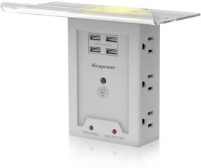 img 4 attached to IECOPOWER Защитный удлинитель для розетки с установкой на стену и USB-портами - Продвинутая полоса питания 2100 Дж с 6 розетками, 4 USB-портами и ночным светом