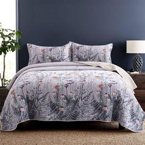 img 2 attached to 🌿 Honova King Quilt Set - Retro Leaf Flower Print Bedspread, Lightweight Soft Microfiber Quilted Coverlet 96"x106" with 2 Pillow Shams - All-Season