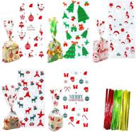 🎅 christmas cellophane bags: 150 treat bags & twist ties for cookie candy & party supplies logo