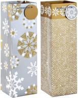 hallmark holiday bottle gift bags: silver and gold snowflakes (pack of 2) - perfect for wine, olive oil, and tall presents! logo