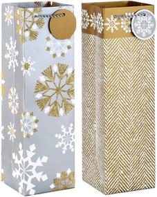 img 4 attached to Hallmark Holiday Bottle Gift Bags: Silver and Gold Snowflakes (Pack of 2) - Perfect for Wine, Olive Oil, and Tall Presents!