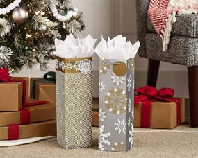 img 3 attached to Hallmark Holiday Bottle Gift Bags: Silver and Gold Snowflakes (Pack of 2) - Perfect for Wine, Olive Oil, and Tall Presents!