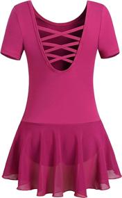 img 3 attached to 🩰 Sparkling Ballet Dress: MOLLDAN Girls Dance Leotards with Shiny Skirt, Ruffle Sleeve, and Crisscross Back