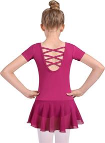 img 4 attached to 🩰 Sparkling Ballet Dress: MOLLDAN Girls Dance Leotards with Shiny Skirt, Ruffle Sleeve, and Crisscross Back