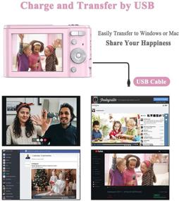 img 1 attached to 📷 Компактная видеокамера для влогинга - Цифровая камера 1080P с разрешением 36,0 мегапикселей, 16X цифровым зумом, 2 аккумуляторами - Портативная мини-камера AUFOYA для фотографии, детей, студентов, подростков, взрослых (розовая)