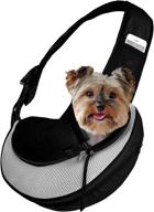 katziela pet carrier sling bag - compact dog, puppy, and cat shoulder backpack for easy travel - essential esa harness strap and carrying pouch - stylish pu leather bottom with convenient mesh pocket logo