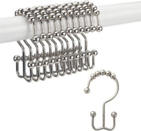 img 4 attached to Premium Nickel Double Glide Shower Curtain Hooks Rings - 🚿 Set of 12 Rust-Resistant Metal Hooks for Bathroom Shower Rods and Curtains