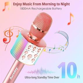 img 2 attached to 🎤 Беспроводной микрофон для караоке Aureday Bluetooth - портативный ручной микрофон-динамик/записывающее устройство 3-в-1 (розовое золото) с LED-подсветкой для детей и взрослых - BM68RW