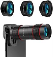 📷 aikeglobal phone camera lens [upgraded version] - 4 in 1 iphone lens: 18x zoom telephoto, 120°wide angle, 20x macro & 198°fisheye lens for iphone x xs, samsung, android logo