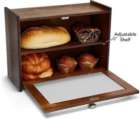 img 3 attached to 🍞 Double Layer Bread Box by G&amp;S Noble Designs - Fully Assembled - Acrylic Window - Kitchen Bread Storage - Brushed Nickel Handle - Countertop Keeper - Loaf/Dessert - Airtight - Dark Wood Bread Saver