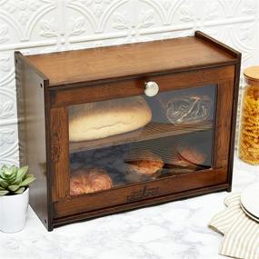 img 1 attached to 🍞 Double Layer Bread Box by G&amp;S Noble Designs - Fully Assembled - Acrylic Window - Kitchen Bread Storage - Brushed Nickel Handle - Countertop Keeper - Loaf/Dessert - Airtight - Dark Wood Bread Saver