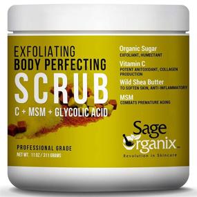 img 4 attached to 🧖 Sage Organix Exfoliating Body Perfecting Scrub - Vitamin C, MSM, Glycolic - Collagen Boosting Full Body Face Scrub for Deep Cleansing, Pore Minimization, Wrinkle & Fine Line Reduction - Women & Men, 11oz