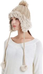 img 2 attached to Winter Skull Beanie Hat for Women - Zecmos Faux Fur Knitted Warm Ski Cap with Soft Fleece Ear Flaps