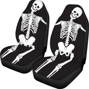 img 4 attached to 🎃 Halloween Black Skull Skeleton Car Seat Covers - Soft & Comfortable Front Seat Protector Bag for Automotive Interior, Universal Fit for Cars & Vans - AFPANQZ