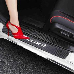 img 3 attached to XITER For Honda Accord 2012-2021 Carbon Fiber Leather Car Door Sill Scuff Plate Guard Sills Door Entry Guard Protector Trim Autoparts Accessories 4PCS (SILVER)