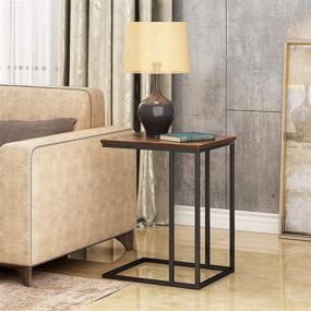 img 2 attached to 🌆 HOMEFORT Industrial C Shaped Sofa Side Table with Wood Tabletop and Sturdy Metal Frame - Black