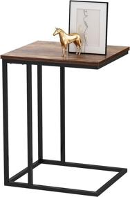 img 3 attached to 🌆 HOMEFORT Industrial C Shaped Sofa Side Table with Wood Tabletop and Sturdy Metal Frame - Black