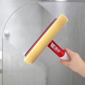 img 1 attached to 🧼 8" Window Squeegee with Scrubber - Car Windshield Washing Tool, Rubber Water Blade for Shower Glass Door, Window Cleaner with Sprayer Handle