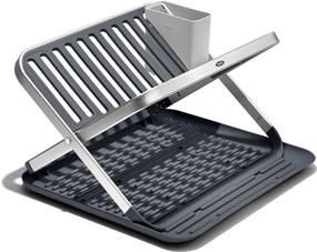 img 4 attached to 🍽️ OXO Good Grips 2-Tier Aluminum Fold Flat Dish Drying Rack with Drainboard - Collapsible for Kitchen Counter