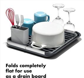 img 3 attached to 🍽️ OXO Good Grips 2-Tier Aluminum Fold Flat Dish Drying Rack with Drainboard - Collapsible for Kitchen Counter