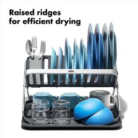 img 1 attached to 🍽️ OXO Good Grips 2-Tier Aluminum Fold Flat Dish Drying Rack with Drainboard - Collapsible for Kitchen Counter