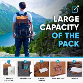 img 3 attached to 🎒 JAEP Camera Backpack: Weather Resistant 16oz Waxed Memory Canvas for DSLR - Vintage Leather Style with Laptop Sleeve, Tripod Holder - Men and Women (Khaki)