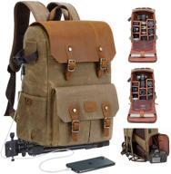 🎒 jaep camera backpack: weather resistant 16oz waxed memory canvas for dslr - vintage leather style with laptop sleeve, tripod holder - men and women (khaki) logo