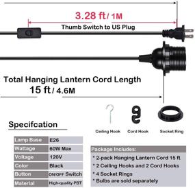 img 3 attached to 💡 HESSION 2-Pack 15ft Plug in Pendant Light: Black Extension Hanging Lantern Cord with On/Off Switch - E26 E27 Socket