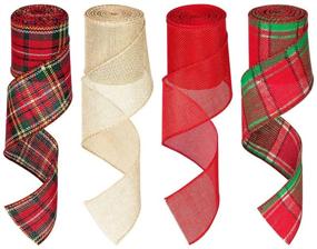 img 3 attached to 🎁 Premium Wired Edge Plaid Burlap Ribbons - Ideal for Festive Gift Wrapping, Christmas Tree Decor, Crafts, and DIY - Set of 4 Rolls (Red, Green, Linen, 2.5", 26yd)