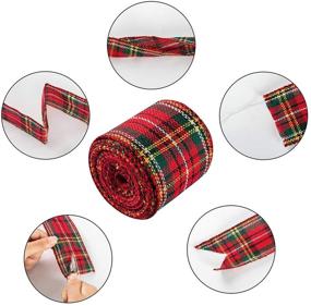 img 1 attached to 🎁 Premium Wired Edge Plaid Burlap Ribbons - Ideal for Festive Gift Wrapping, Christmas Tree Decor, Crafts, and DIY - Set of 4 Rolls (Red, Green, Linen, 2.5", 26yd)