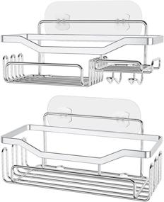 img 4 attached to HapiRm Adhesive Shower Caddy: Rust-Proof Stainless Steel Organizer Shelf with Shampoo Holder, 11 Hooks for Hanging Shower Accessories