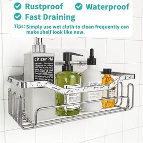 img 2 attached to HapiRm Adhesive Shower Caddy: Rust-Proof Stainless Steel Organizer Shelf with Shampoo Holder, 11 Hooks for Hanging Shower Accessories