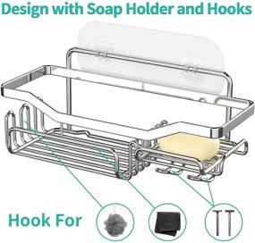 img 1 attached to HapiRm Adhesive Shower Caddy: Rust-Proof Stainless Steel Organizer Shelf with Shampoo Holder, 11 Hooks for Hanging Shower Accessories