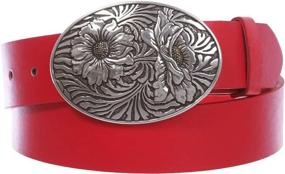 img 1 attached to 🌻 Black Leather Sunflower Engraved Buckle Women's Accessories and Belts