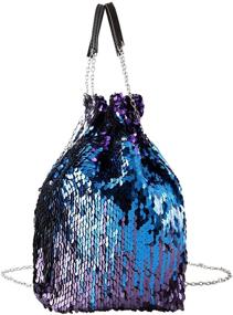 img 4 attached to 👜 Reversible Sequin Crossbody Bucket Bag with Paillette Drawstring and Chain Strap for Women - Stylish Purses and Handbags