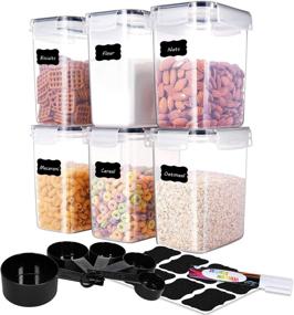 img 4 attached to ME.FAN Food Storage Containers - 6 Set Airtight Containers with Measuring Cups & Labels for Sugar, Flour, Baking Supplies (Black)