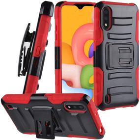 img 4 attached to CELZEN - For Samsung Galaxy A01 SM-A015 - Hybrid Phone Case W/Stand/Belt Clip Holster - CV1 Red