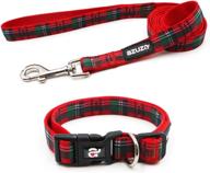 🎄 azuza christmas dog collar and leash set - adjustable plaid nylon collar & matching leash for small, medium, and large dogs - enhance your festive pet styling! logo