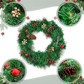 img 2 attached to Premium 24 Inch Artificial Christmas Wreath - Pre-lit Xmas Front Door Wreaths with White Pine Cone, Red Berry Battery Lights, and Storage Bag for Winter Christmas Mantel Fireplace Decorations - Indoor Outdoor