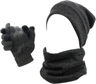 optimized search: men's 3-piece winter set - scarf, skull beanie hat, cap, touch screen gloves, mittens logo