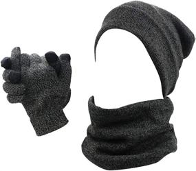 img 4 attached to Optimized Search: Men's 3-Piece Winter Set - Scarf, Skull Beanie Hat, Cap, Touch Screen Gloves, Mittens