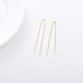 img 2 attached to Women's 14K Solid Gold Thread Earrings - Real Yellow Gold Dangle Drop Earrings with Gold Chain Ear Line for Girls - Ideal Jewelry Gift, Lengths: 6cm/8cm/10cm/12cm